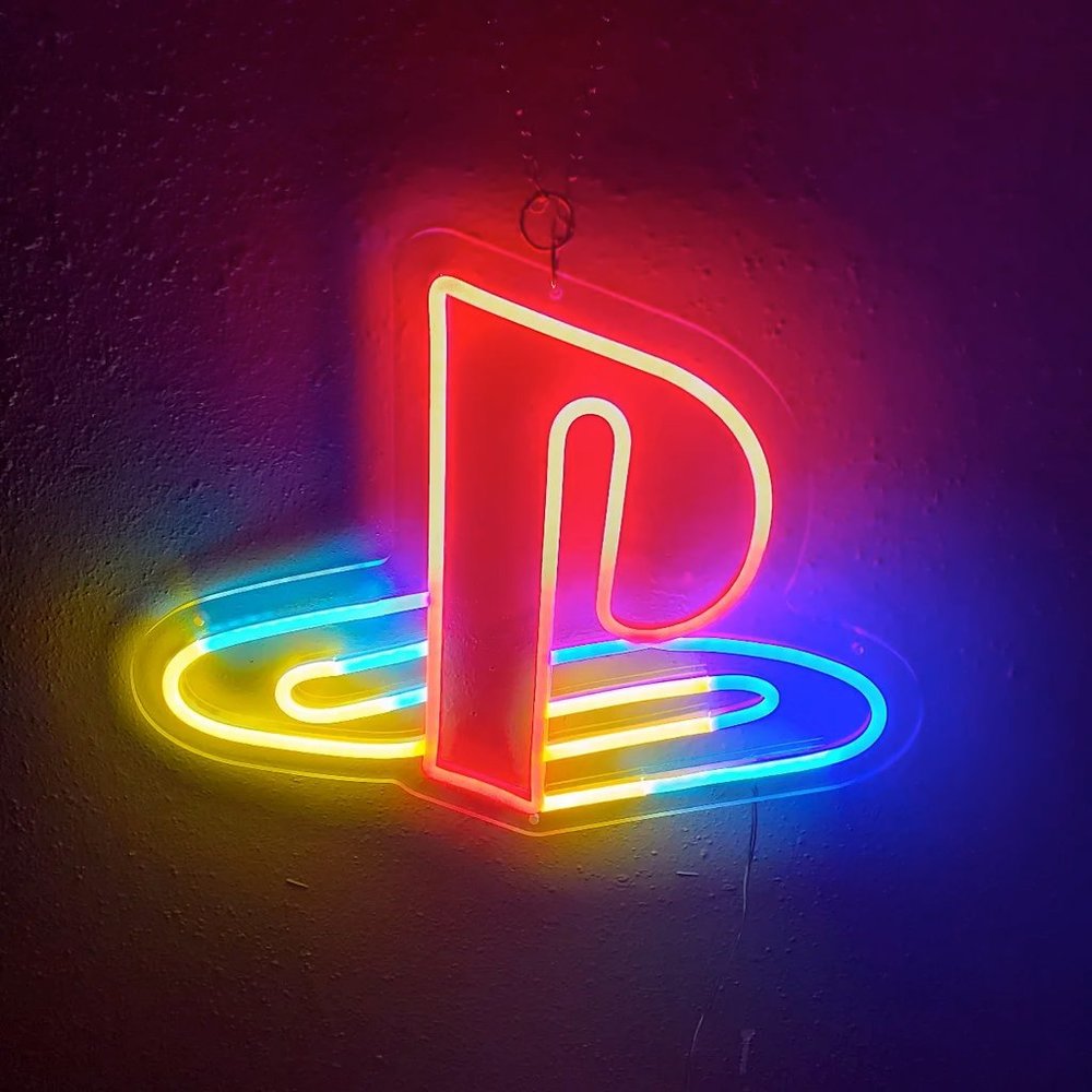 Playstation Logo Custom Made LED Neon Style Sign w/ Acrylic Backing 16" X 12"